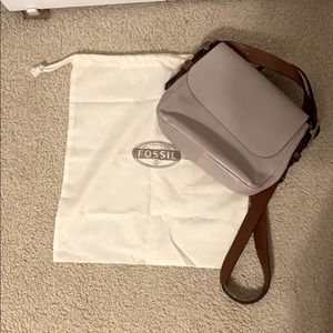 Fossil Gray Leather Crossbody Bag With Duster Bag